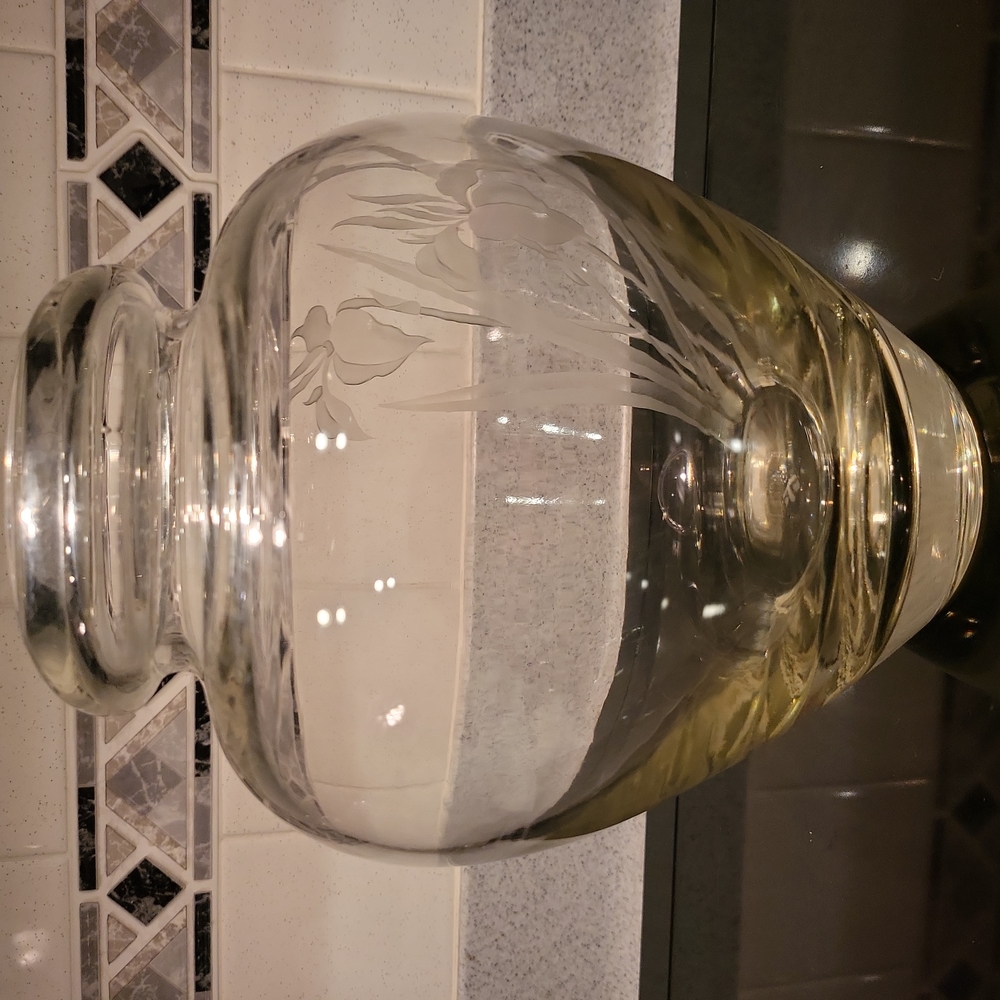 Dorothy Thorpe Glass Etched Floral Vase w/ Bee Mid-century Modern Signed… - Picture 4 of 11
